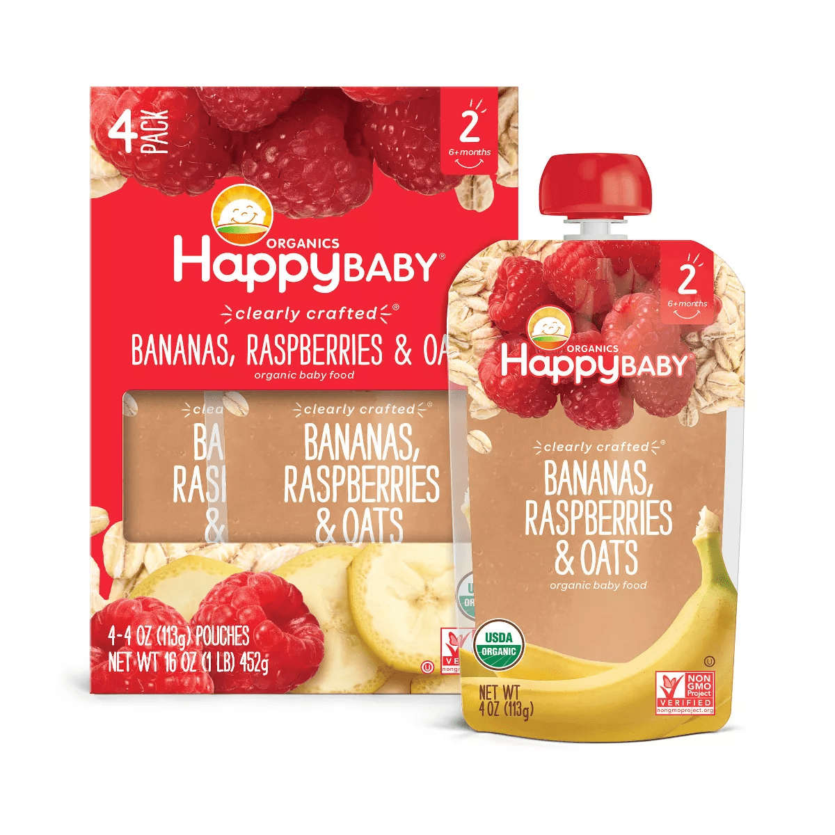 Happybaby Clearly Crafted Bananas Raspberries & Oats Baby Food Pouch - Image 9