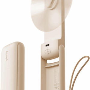 Slim Portable Fan, Thin Handheld Fan, USB Rechargeable Mini Personal [24H Max Cooling Time], Battery Powered Small Foldable Pocket for Travel, Summer, Gifts for Women, Girls -Beige