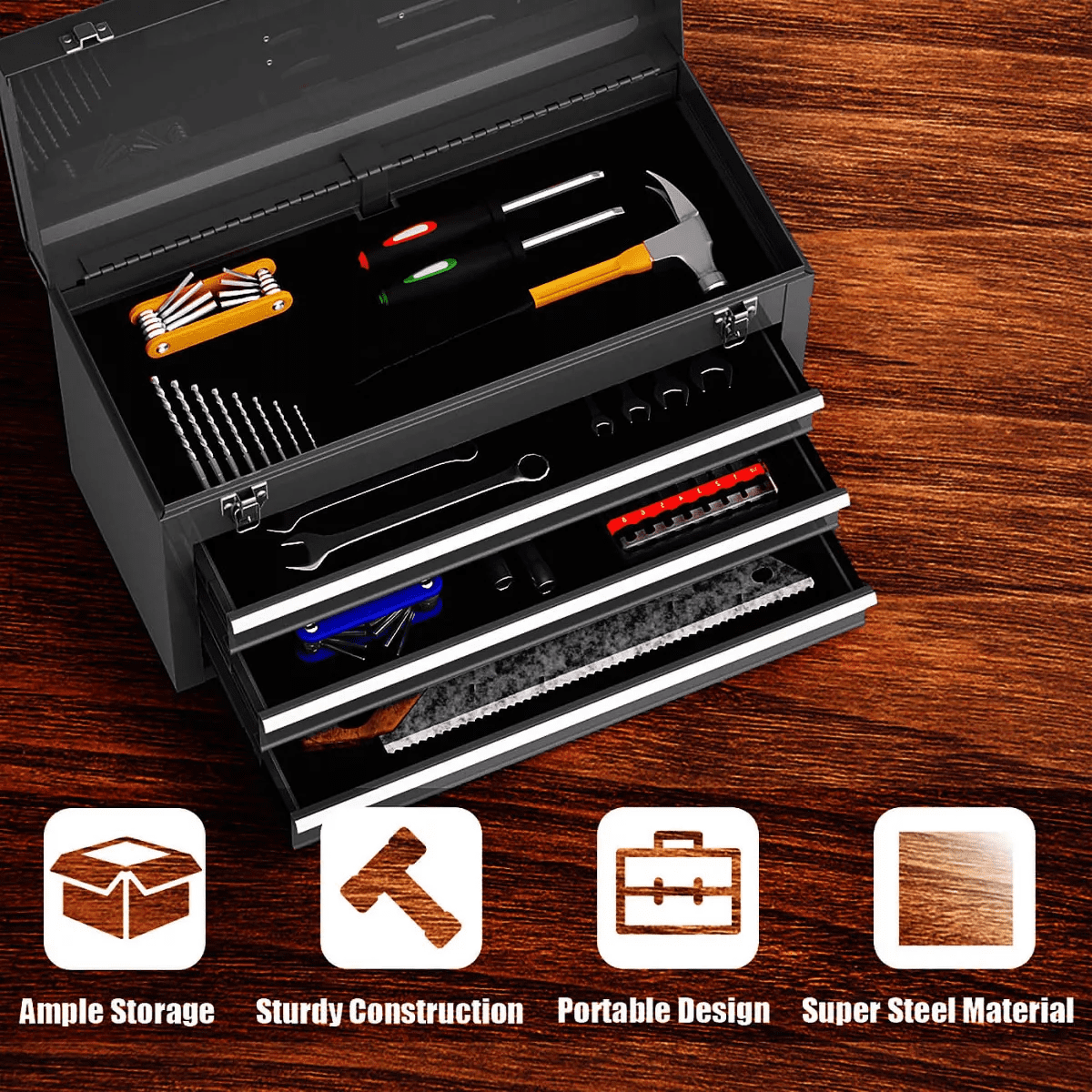 Costway Portable Tool Chest Box Storage Cabinet Garage Mechanic Organizer 3 Drawers Black/Red/Blue - Image 7