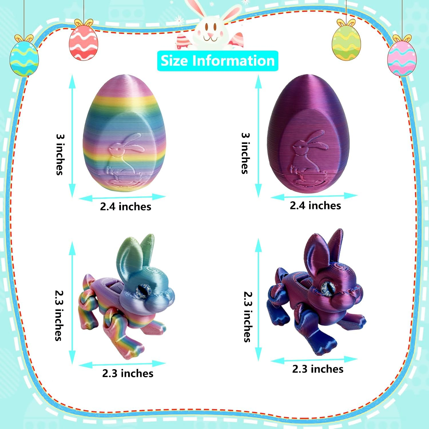 3D Bunny Rabbit Collectible Figurines, Colorful 2Pcs, Easter Gift, Modern Style, 2 Count - Image 2