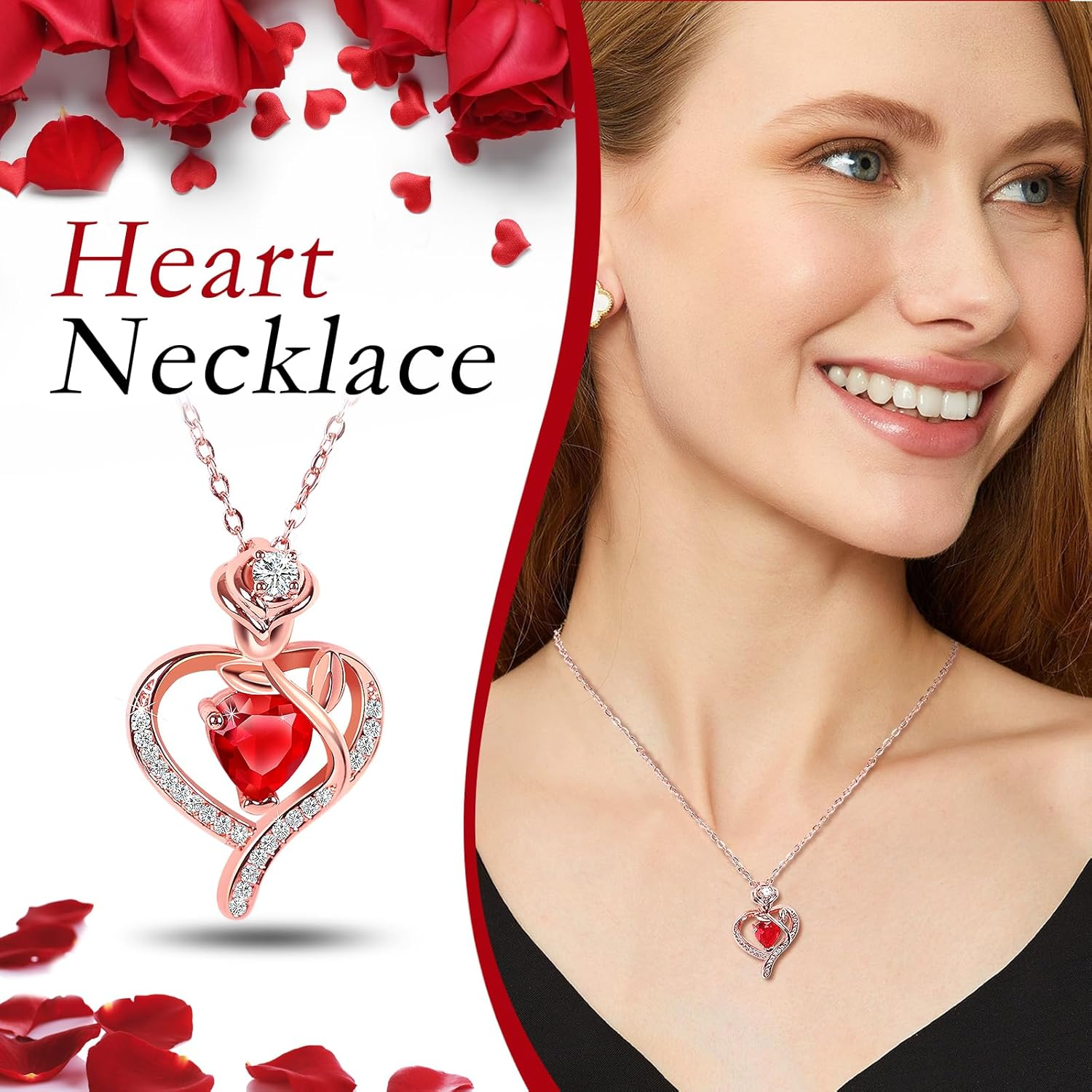 Preserved Rose with Heart Necklace Eternal Flower Gift for Mom Wife Girlfriend Women Perfect for Valentine'S Day Birthday Anniversary Mother'S Day Christmas Red Rose - Image 5