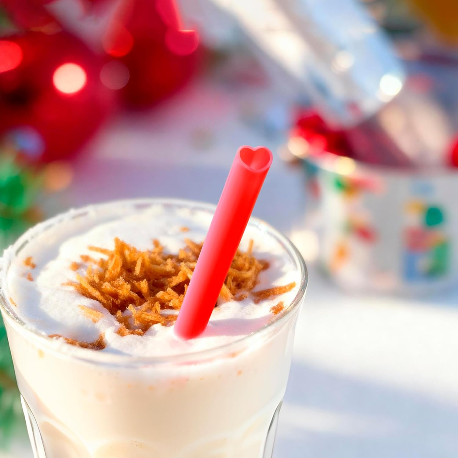 50 Pcs Red Heart Shaped Disposable Straws- Plastic Drinking Cute Straw for Valentines Day Cocktail Birthday Party Bridal Shower Wedding Supplies, Individually Wrapped (Red) - Image 2