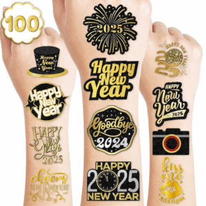 10 Sheets New Year'S Eve Temporary Tattoos – 2025 Party Decorations, Favors & Supplies for Adults Kids Men Women, Happy New Year Celebration Stickers Gifts