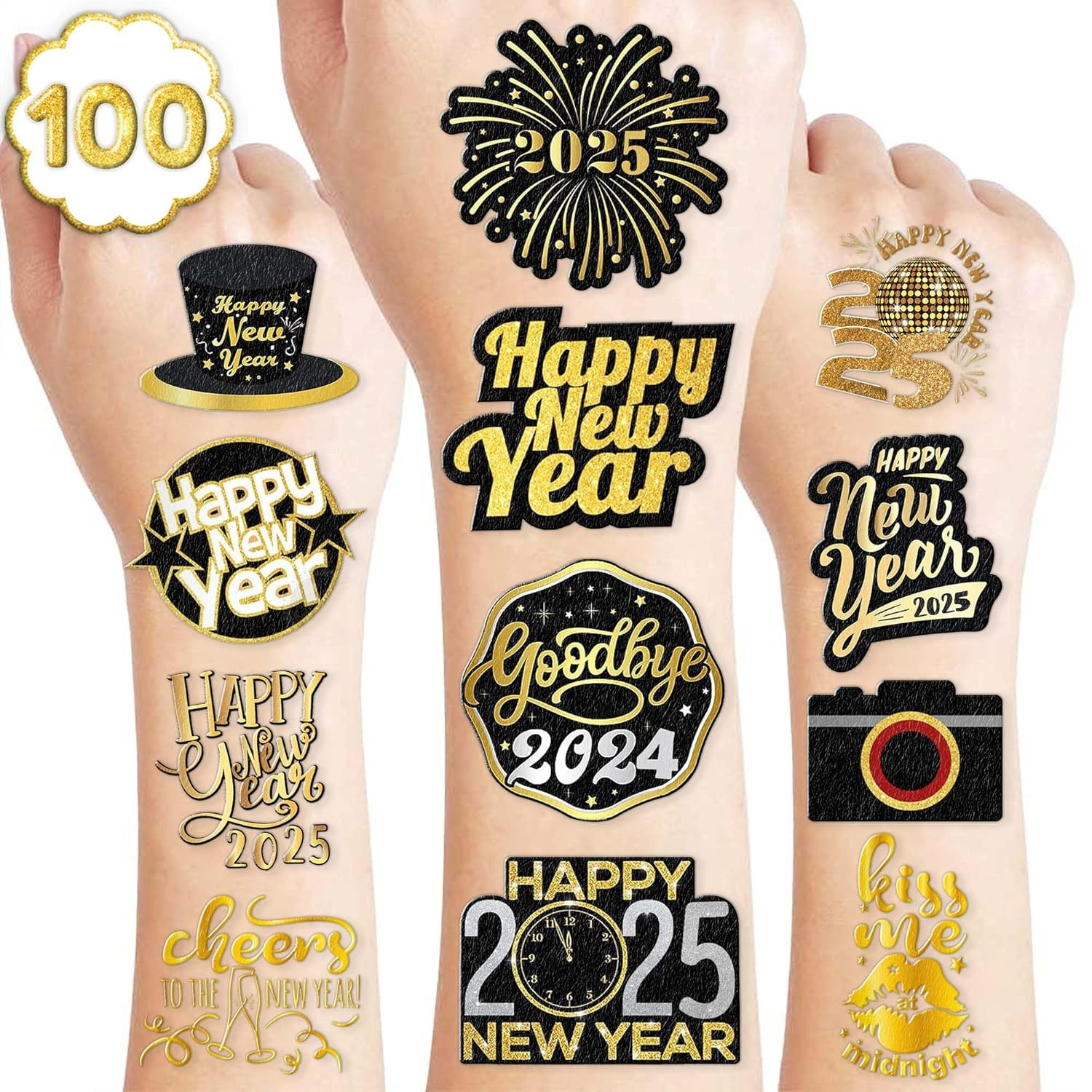 10 Sheets New Year'S Eve Temporary Tattoos – 2025 Party Decorations, Favors & Supplies for Adults Kids Men Women, Happy New Year Celebration Stickers Gifts