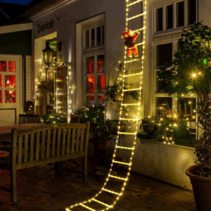 LED Christmas Lights - 10Ft Christmas Decorative Ladder Lights with Santa Claus, Xmas Decorations Light for Indoor Outdoor, Window, Garden, Home, Wall, Xmas Tree Decor - Warm White
