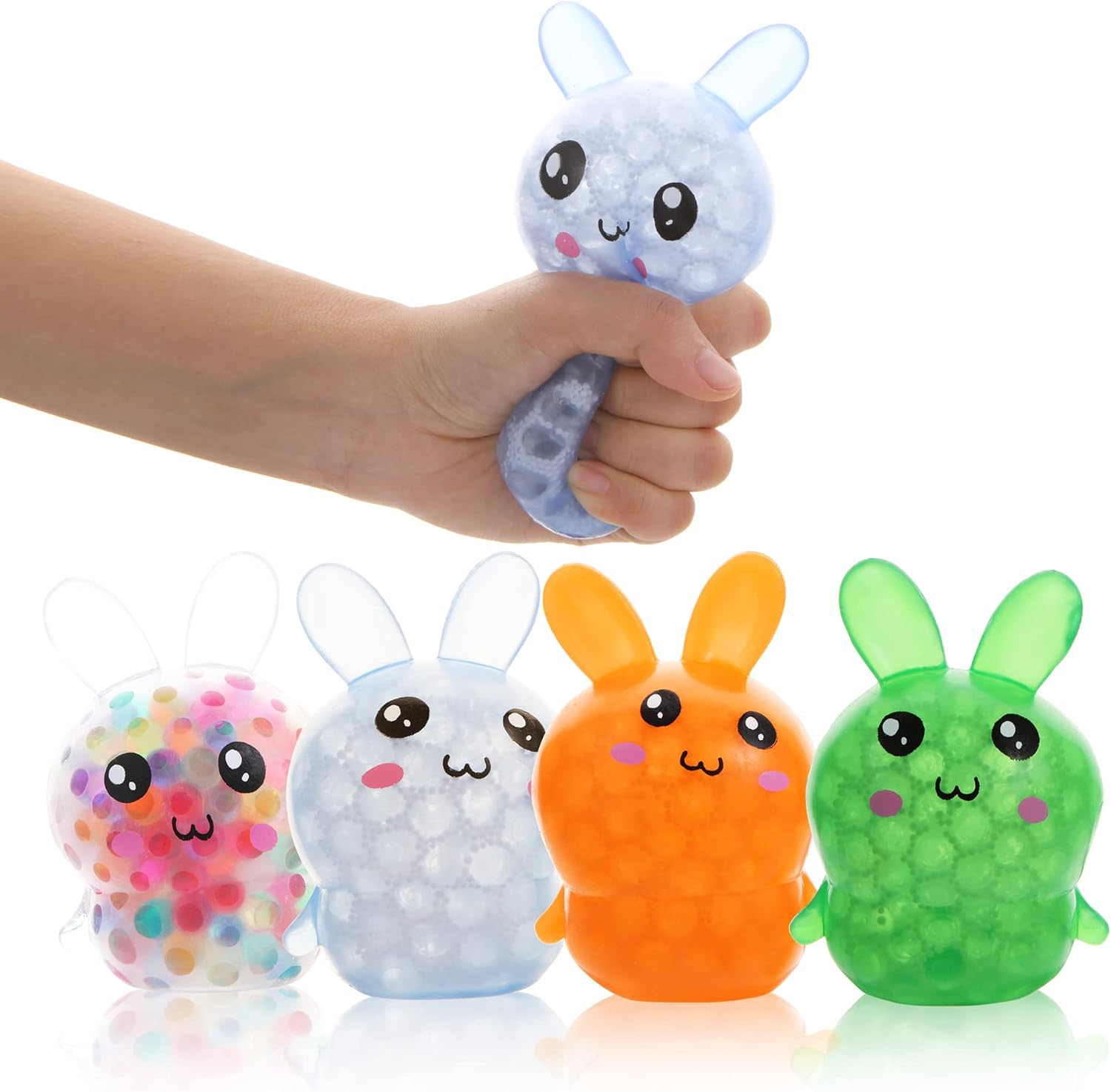 4 Pack Squishy Easter Bunny Stress Balls Toys for Adults, Stress Relief Fidget Balls to Relax, Easter Party Favor Gifts, Easter Basket Stuffers