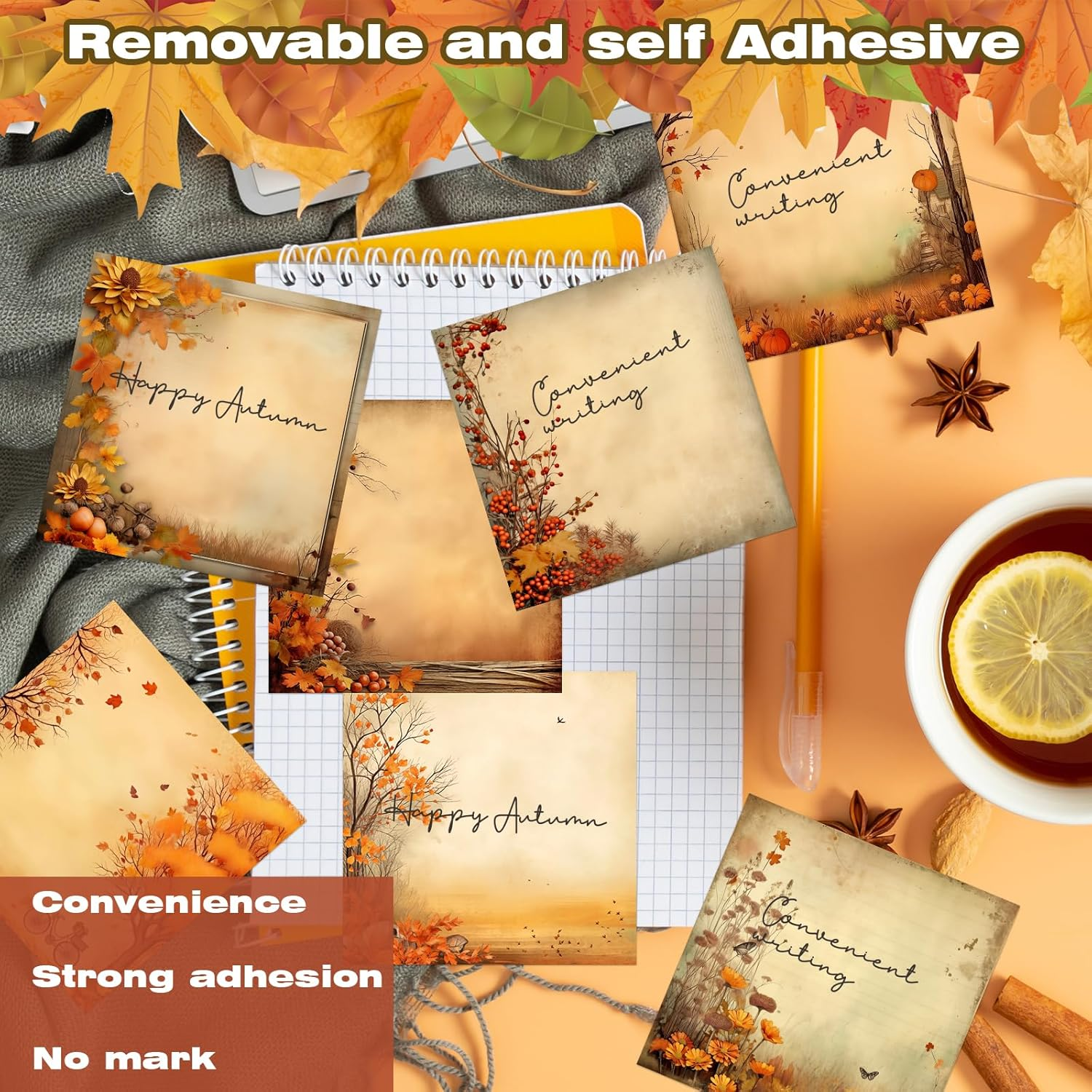 16 Pieces Fall Sticky Notes 3X3 Inch Cute Fall Maple Leaf Note Pads Adesive Memo Notes for Reminder Studying Planning School Office Home Teacher Student Present, 16 Designs - Image 4