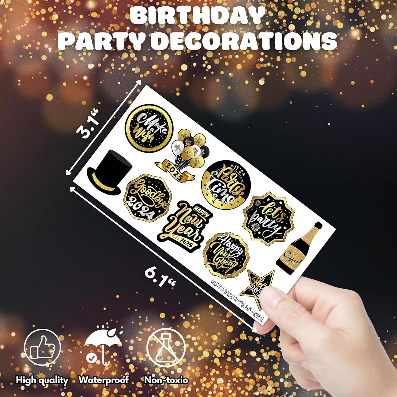 10 Sheets New Year'S Eve Temporary Tattoos – 2025 Party Decorations, Favors & Supplies for Adults Kids Men Women, Happy New Year Celebration Stickers Gifts - Image 4
