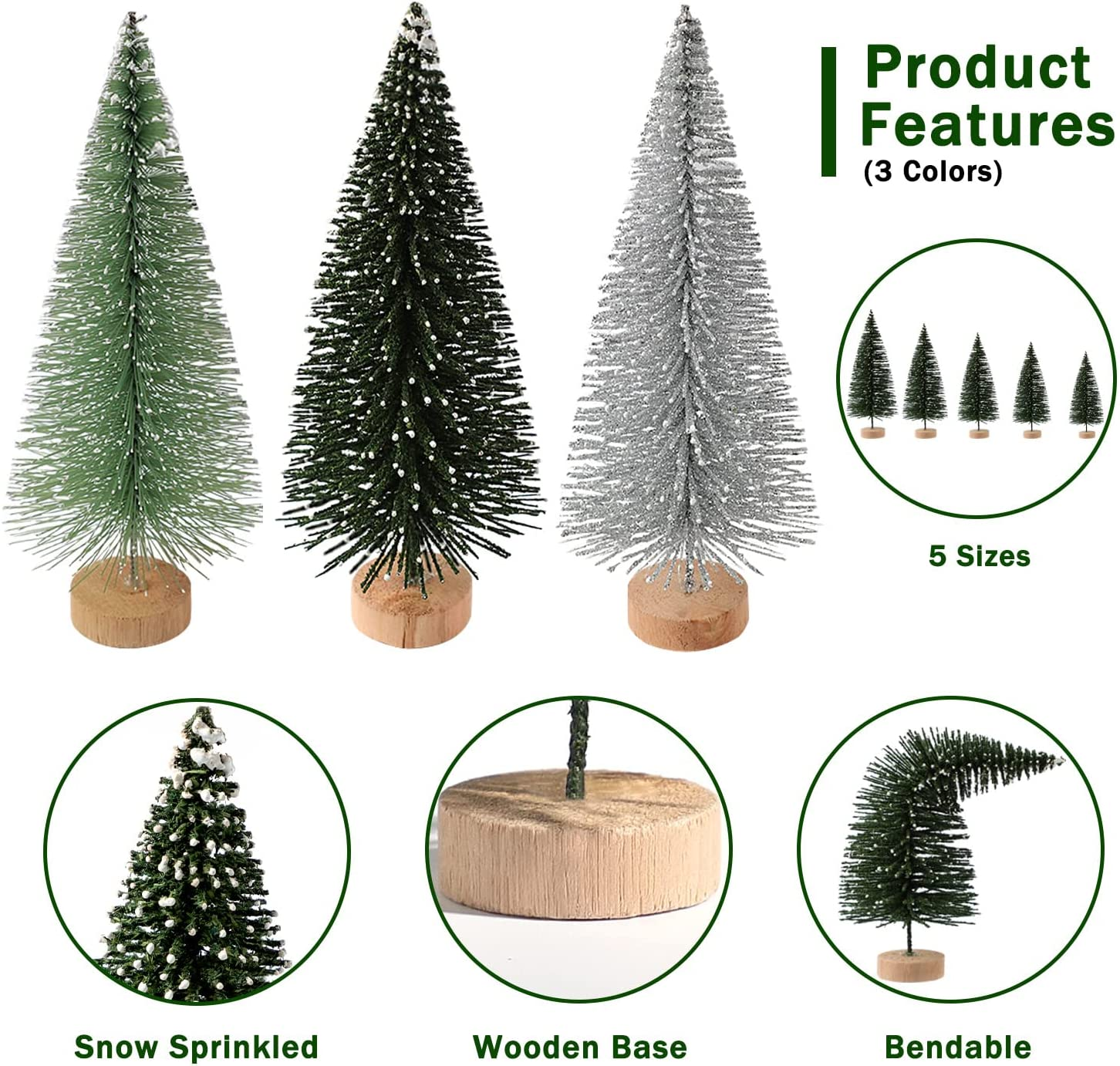 30Pcs Christmas Decorations Mini Christmas Trees, Artificial Christmas Tree Bottle Brush Trees with Wooden Base for Christmas Decor Christmas Party Home Table Craft - Image 6