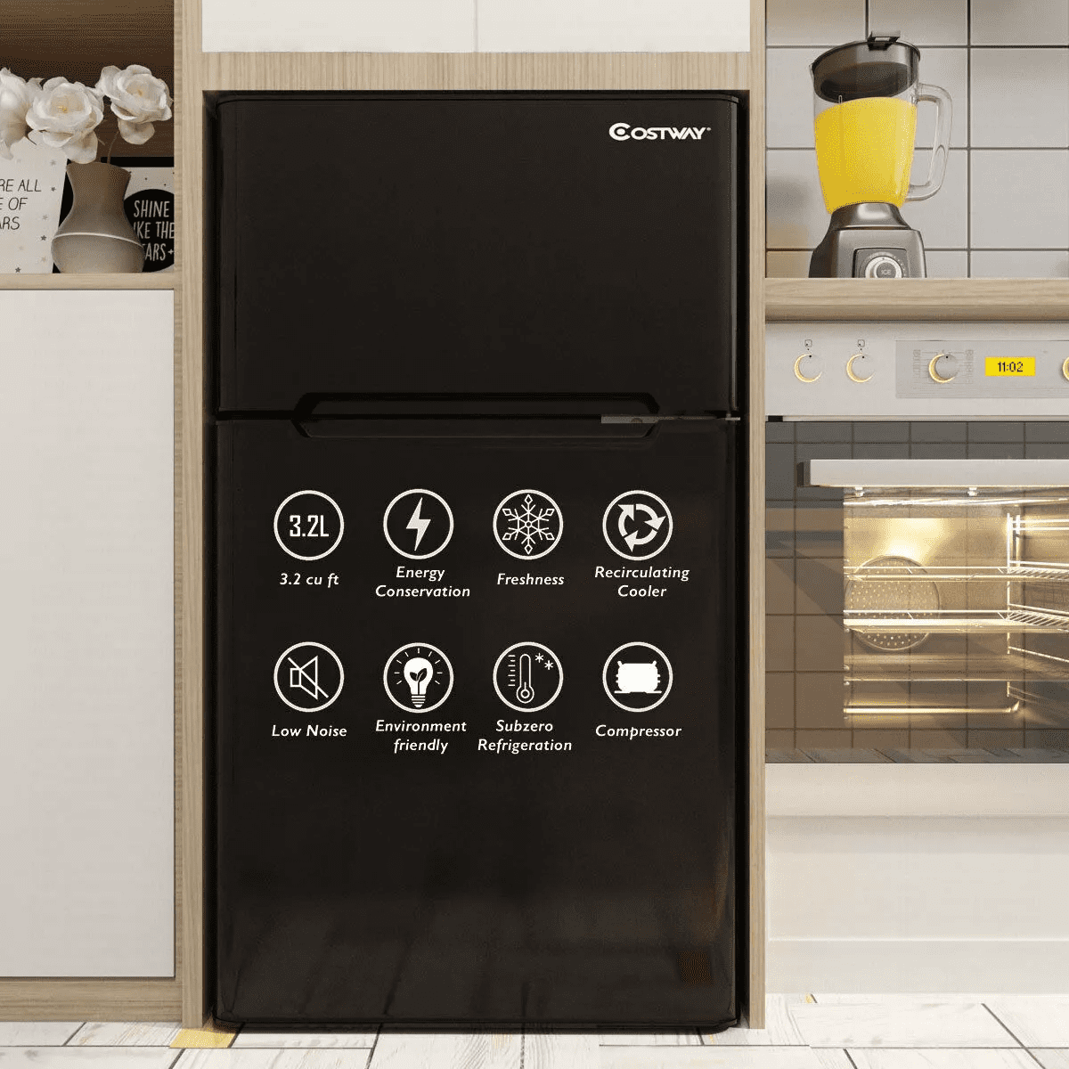 Costway Refrigerator Small Freezer Cooler Fridge Compact 3.2 Cu Ft. Unit Grey/Black/White - Image 4