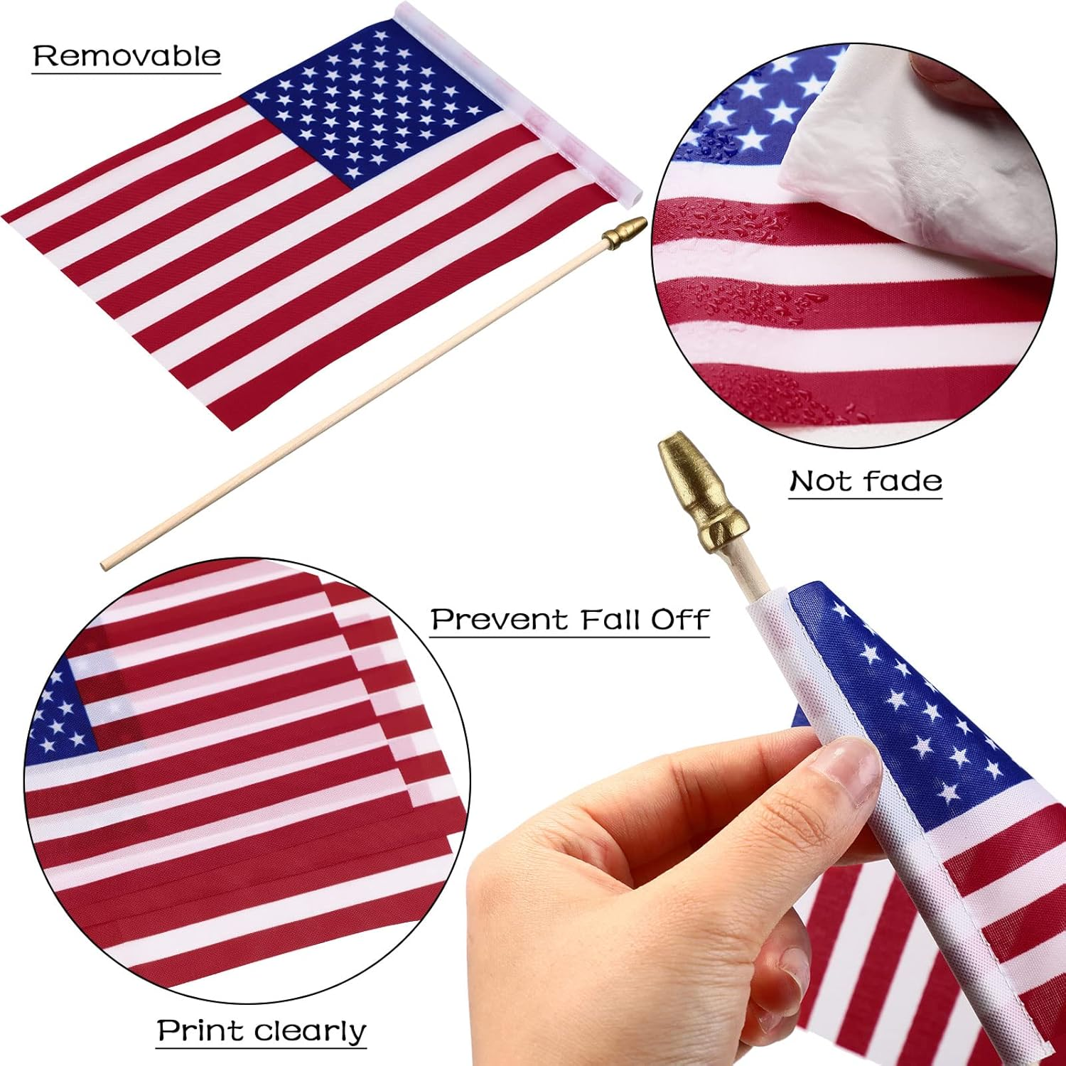 100 Pack 4Th of July Small American Flags on Sticks 4 X 6 Inch Mini Flags Stick Bulk Independence Day Handheld American Decoration with Solid Wooden Pole for Memorial Parades - Image 3