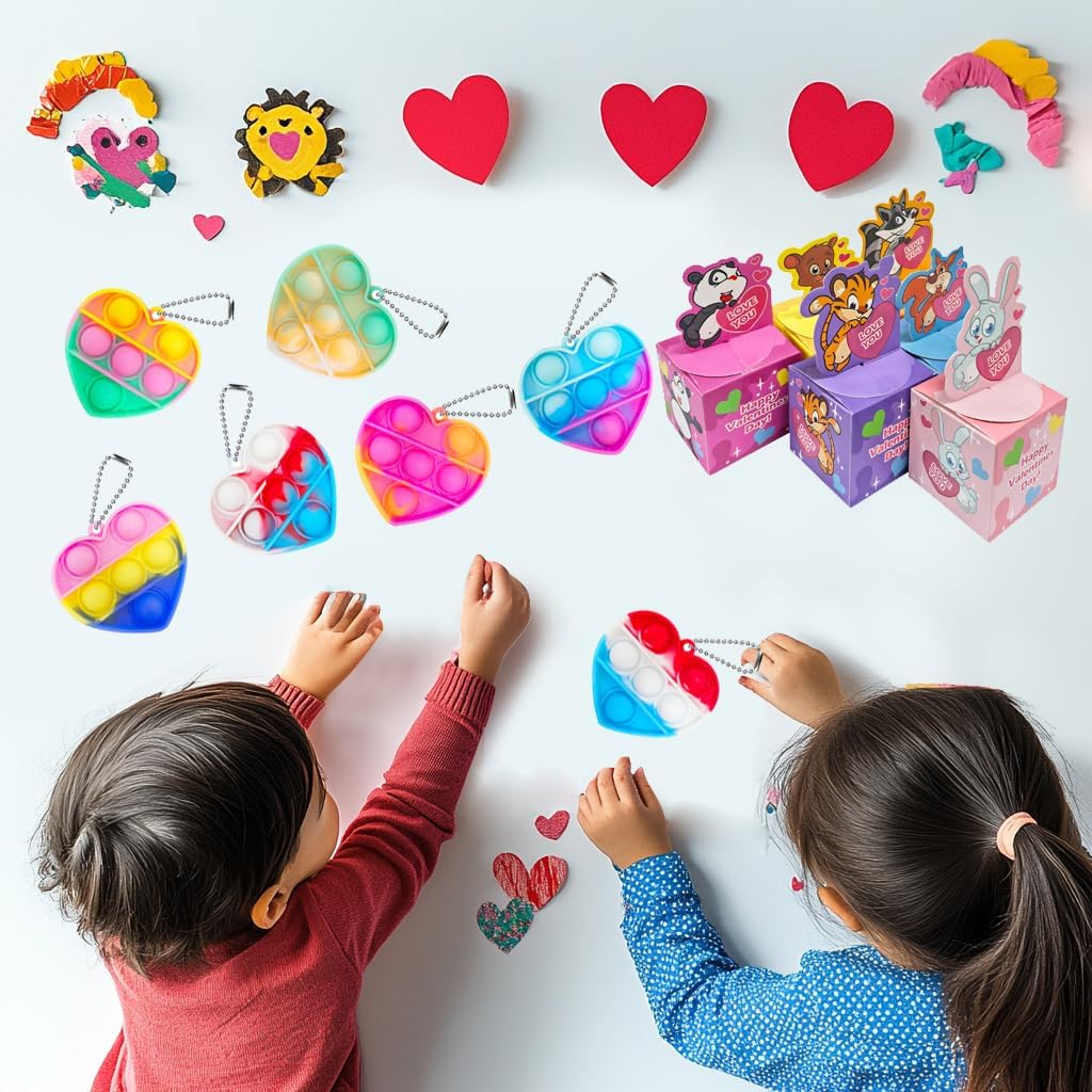 24 Pack Valentines Day Gifts for Kids Pop Fidget Toy Party Favor Set with Greeting Card Boxes for Kids Girls Bays Valentine Heart Pop Stress Relief Fidget Toys Classroom Exchange Prizes Gifts - Image 6
