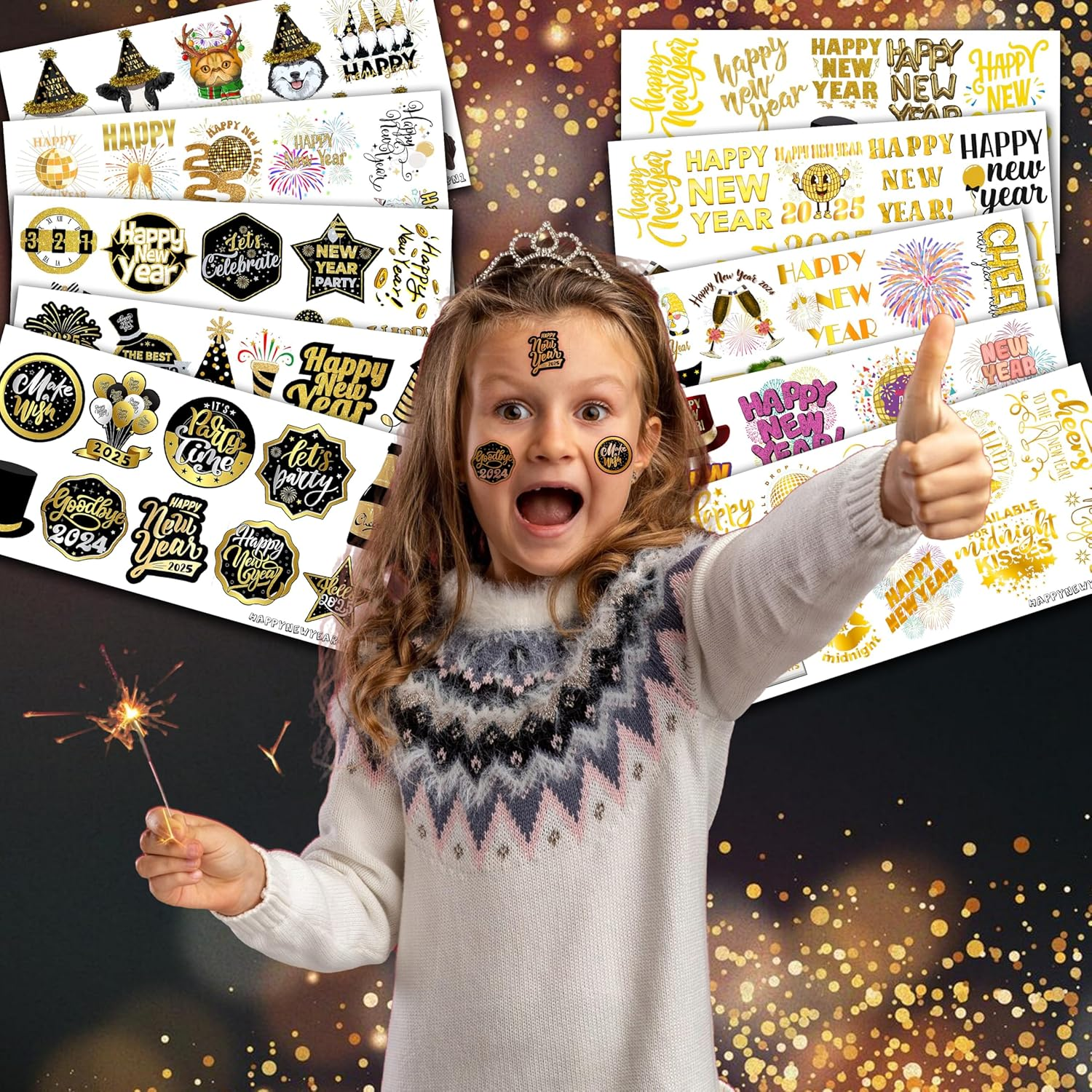 10 Sheets New Year'S Eve Temporary Tattoos – 2025 Party Decorations, Favors & Supplies for Adults Kids Men Women, Happy New Year Celebration Stickers Gifts - Image 2