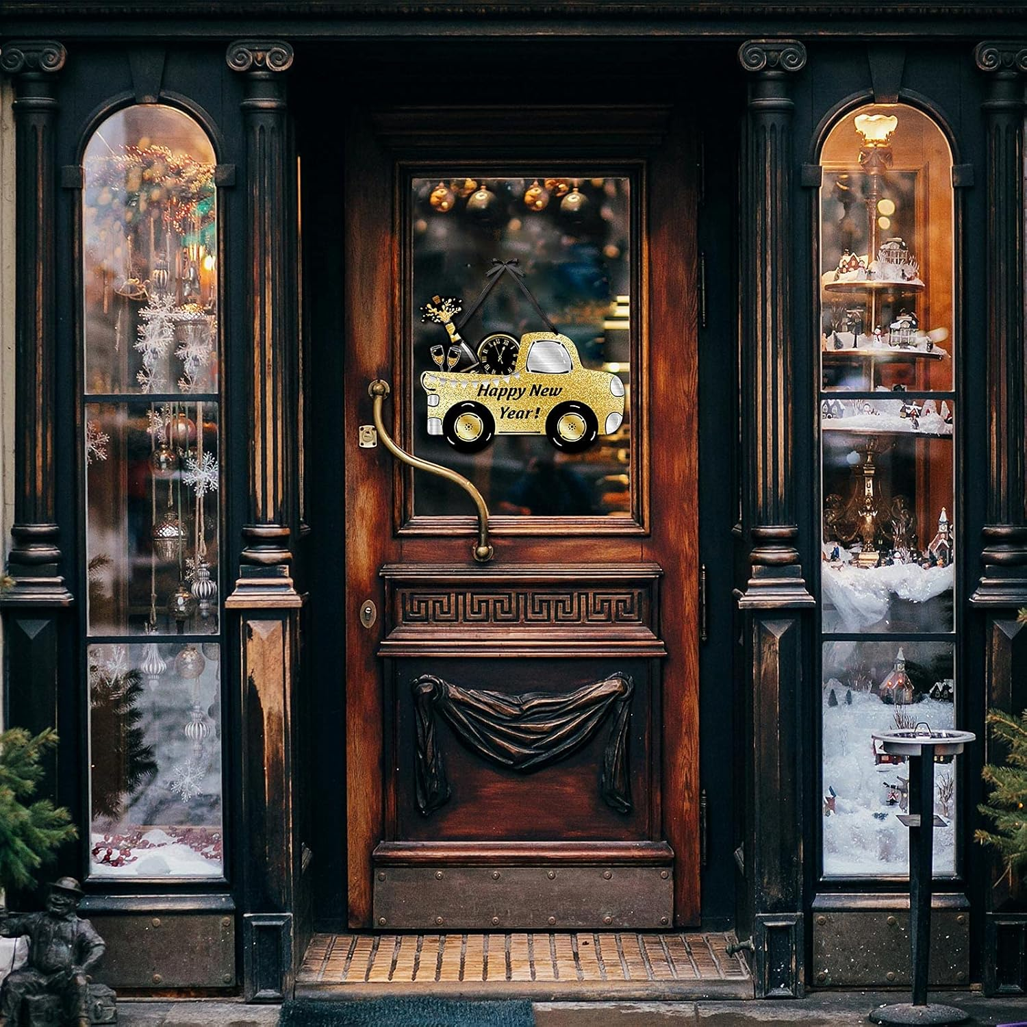 3 Pieces Glitter Happy New Year Sign 2025 Wooden New Year Hanging Sign Black Gold Party Decorations Eve Party Supplies with 6 Pieces Black Ribbon(Elegant Style) - Image 5