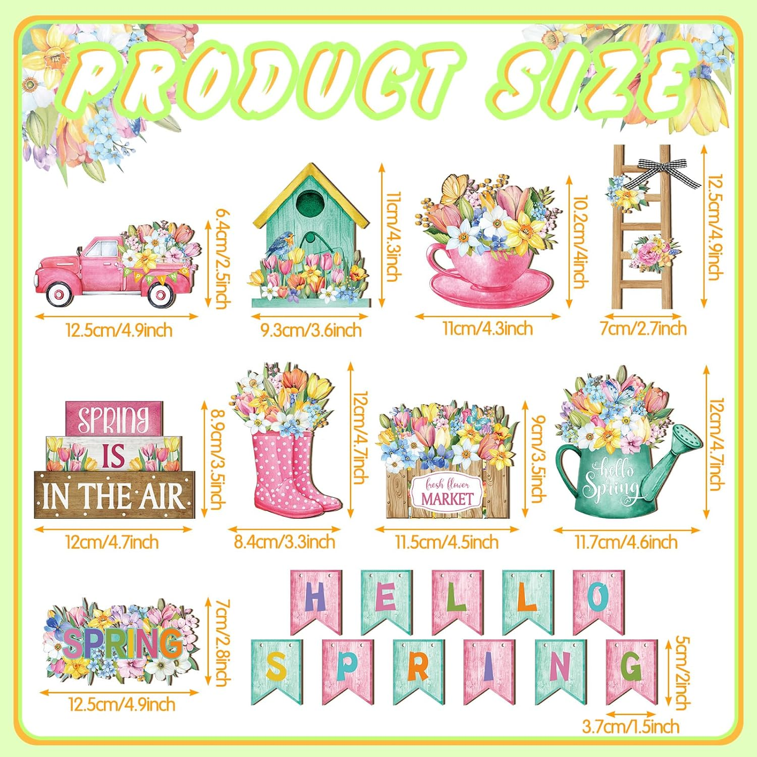 20 Pcs Spring Flower Tiered Tray Decor Set Rustic Farmhouse Spring Floral Table Home Kitchen Shelf Tabletop Centerpiece Office Decorations (Cute) - Image 4