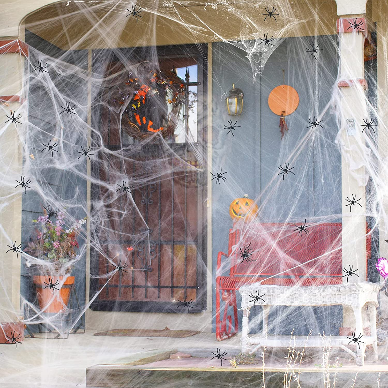 1000 Sqft Spider Webs Halloween Decorations Bonus with 30 Fake Spiders, Super Stretch Cobwebs for Halloween Indoor and Outdoor Party Supplies - Image 8