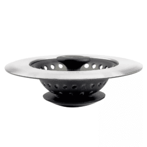 OXO Silicone Sink Strainer with Stopper: Black, Stainless Steel, Kitchen Drain Plug, Dishwasher-Safe, 4.3" Diameter