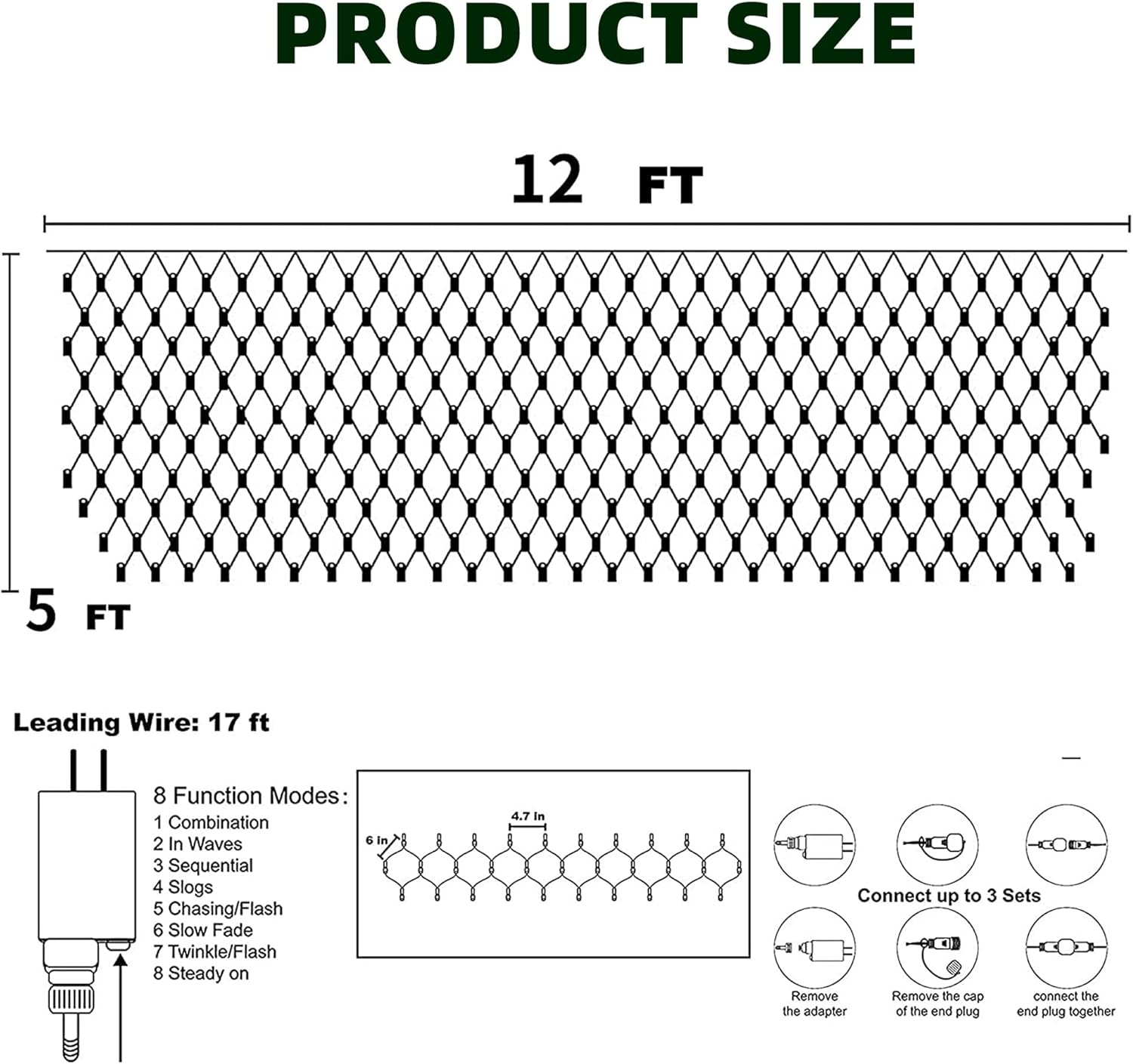 Christmas Net Lights, 360 LED 12FT X 5 FT Green Wire Waterproof Connectable String Lights with 8 Modes, Christmas Outdoor Light for Bushes Garden Holiday Decoration (Multi-Colored) - Image 2