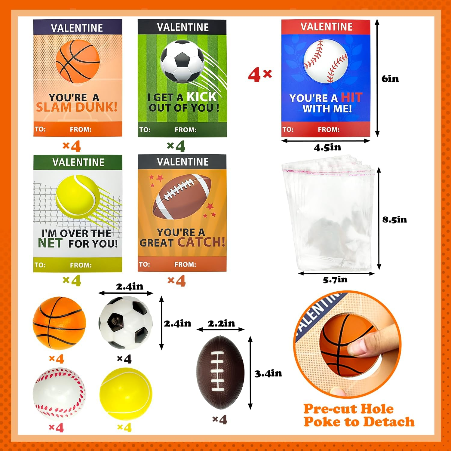 Valentines Day Sports Gifts Cards for Kids Classroom,20 Pack Foam Sport Ball Toys with Class Exchange Cards for Boys Girls,Valentine Goodie Bag Stuffers School Party Favors Prizes Treats for Toddlers - Image 2