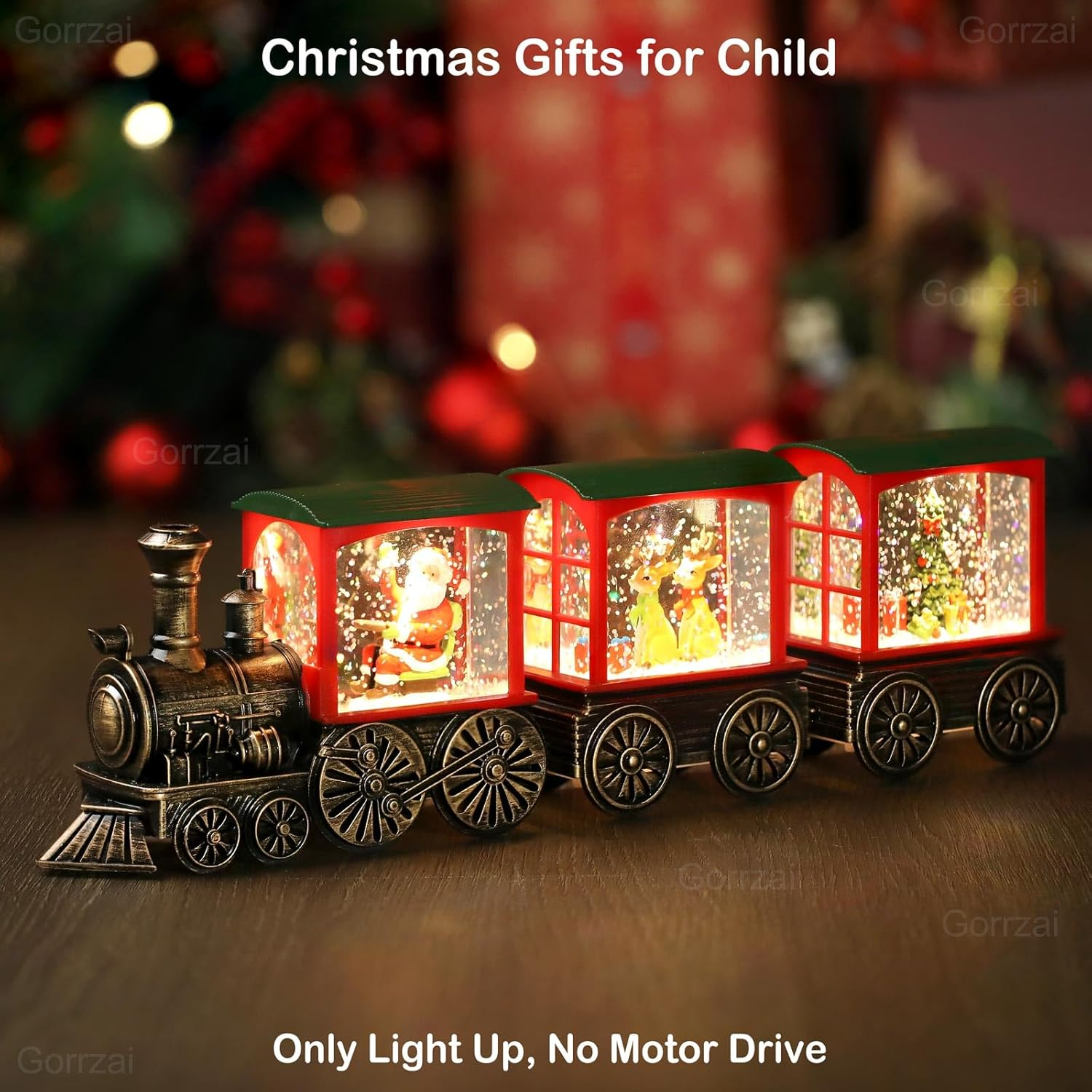 Train Snow Globe Christmas Snow Globe Lantern with Auto 6H Timer and Manual Glitter, Lighted Christmas Decorations Indoor with Santa Claus Reindeer Tree for Home Tabletop, Battery Operated - Image 2