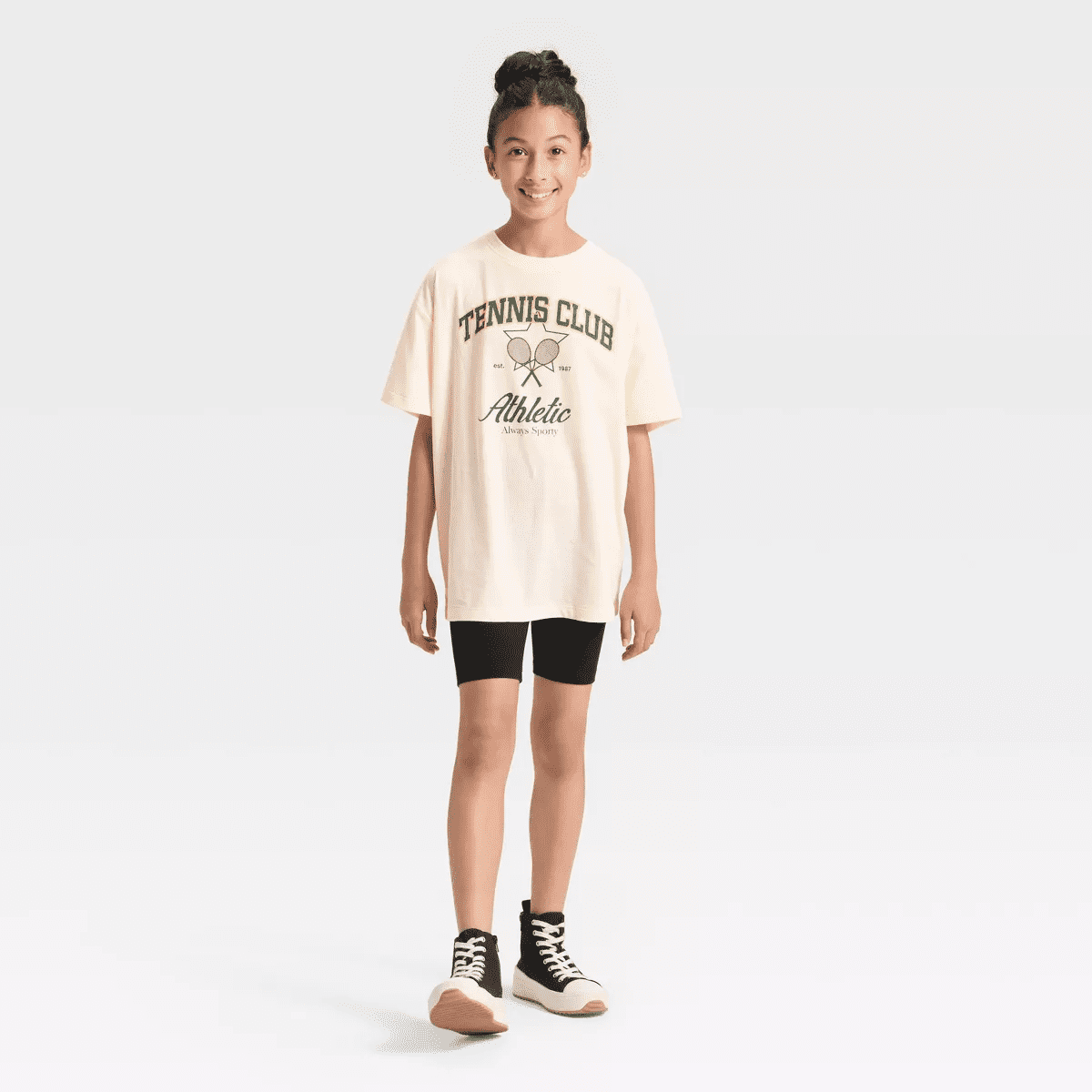 Girls' Athletic Tennis Club Short Sleeve Oversized Graphic T-Shirt - Ivory - Image 4
