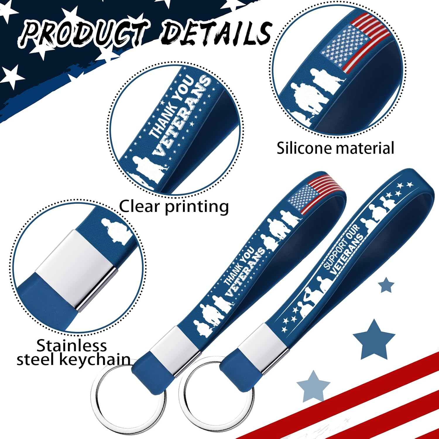 200 Pcs Veterans Day Gift Silicone Keychain Gifts Set Military Day Party Favors Bulk Patriotic Party Decoration Supplies - Image 3