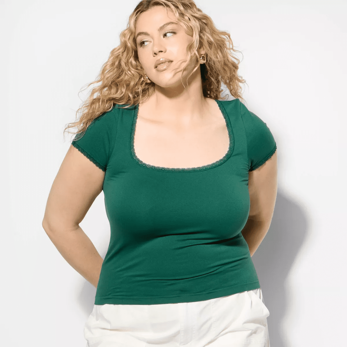 Women'S Seamless Cap Sleeve Square Neck T-Shirt - Image 2