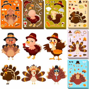 Thanksgiving Stickers for Kids, DIY Crafts Stickers for Kids, Make a Turkey Face Sticker, Thanksgiving Games Activities Decorations Party Supplies(24 Sheets)