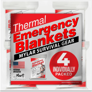 Emergency Blanket 4-Pack Space Mylar Blankets Survival Gear and Supplies Reusable Thermal Camping Hunting Essentials First Aid Car Emergency Kit Prepper Bug Out Bag Foil Warm Cat Cold Snow Winter