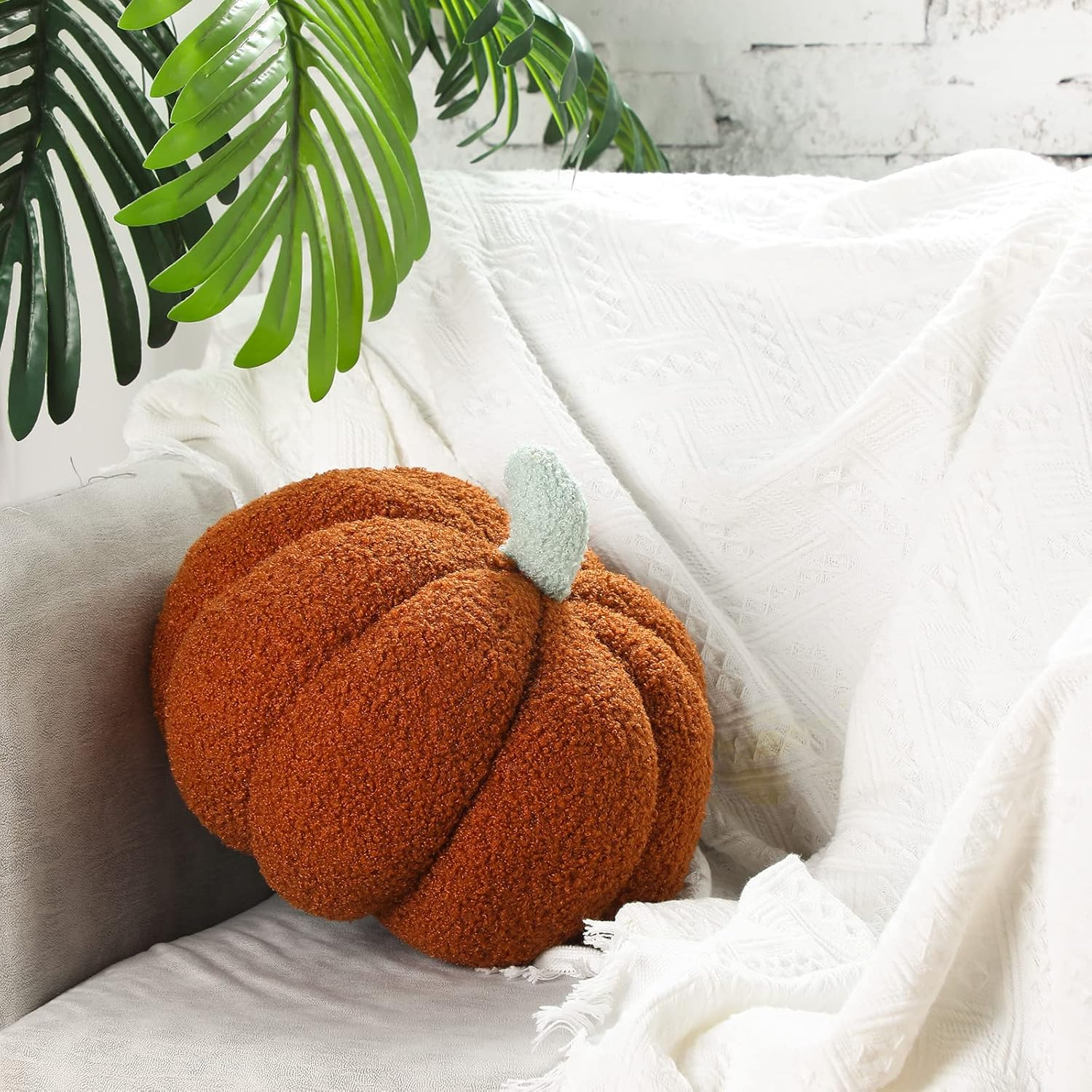2 Pcs Simulated Pumpkin Pillow Plush 11 X 9.5 Inch 3D Cushion Fall Decorations Stuffed Throw Pillows Toy for Thanksgiving Christmas Halloween Bedroom Sofa Couch Supplies (White,Brown) - Image 5