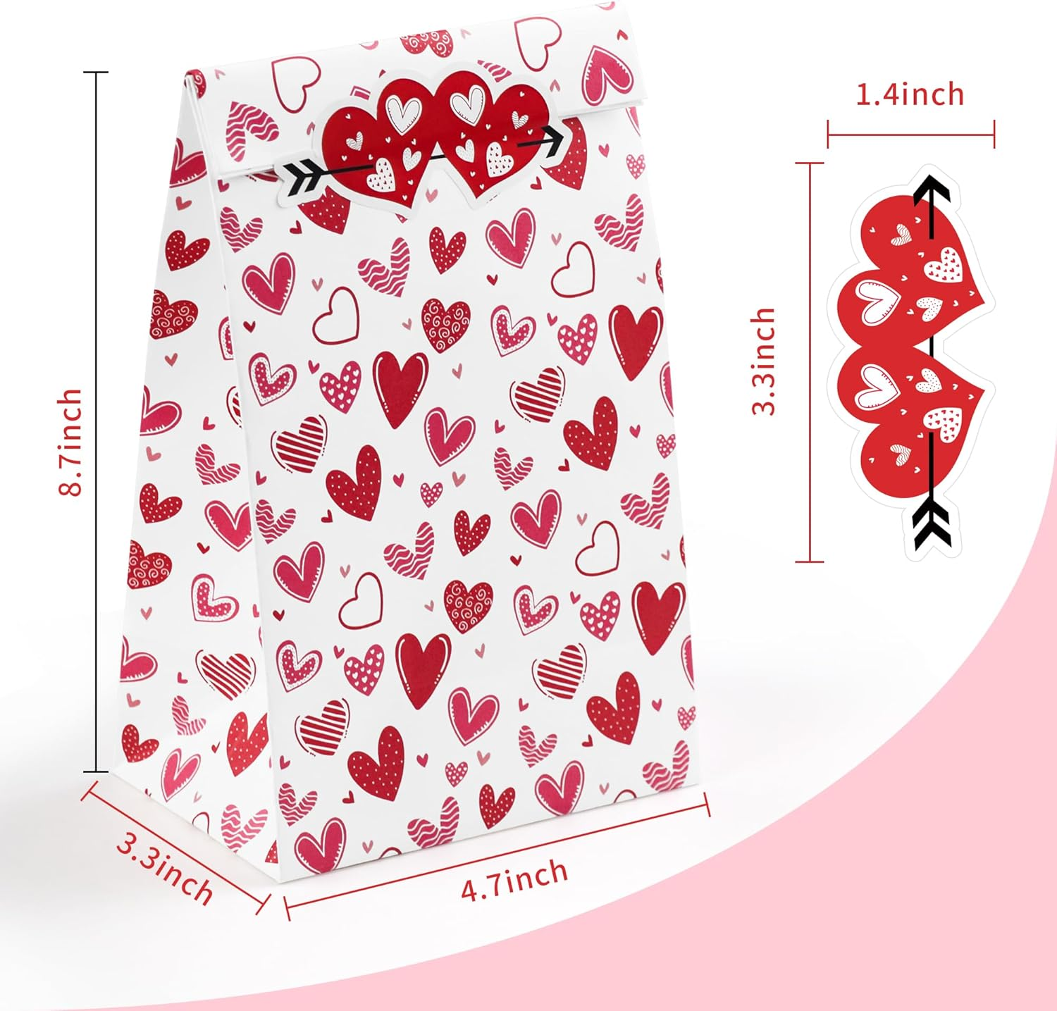 Valentines 24 PCS Gift Bags for Kids - School Valentines Day Treat Bags with Stickers - Decorations Party Favors - Image 3