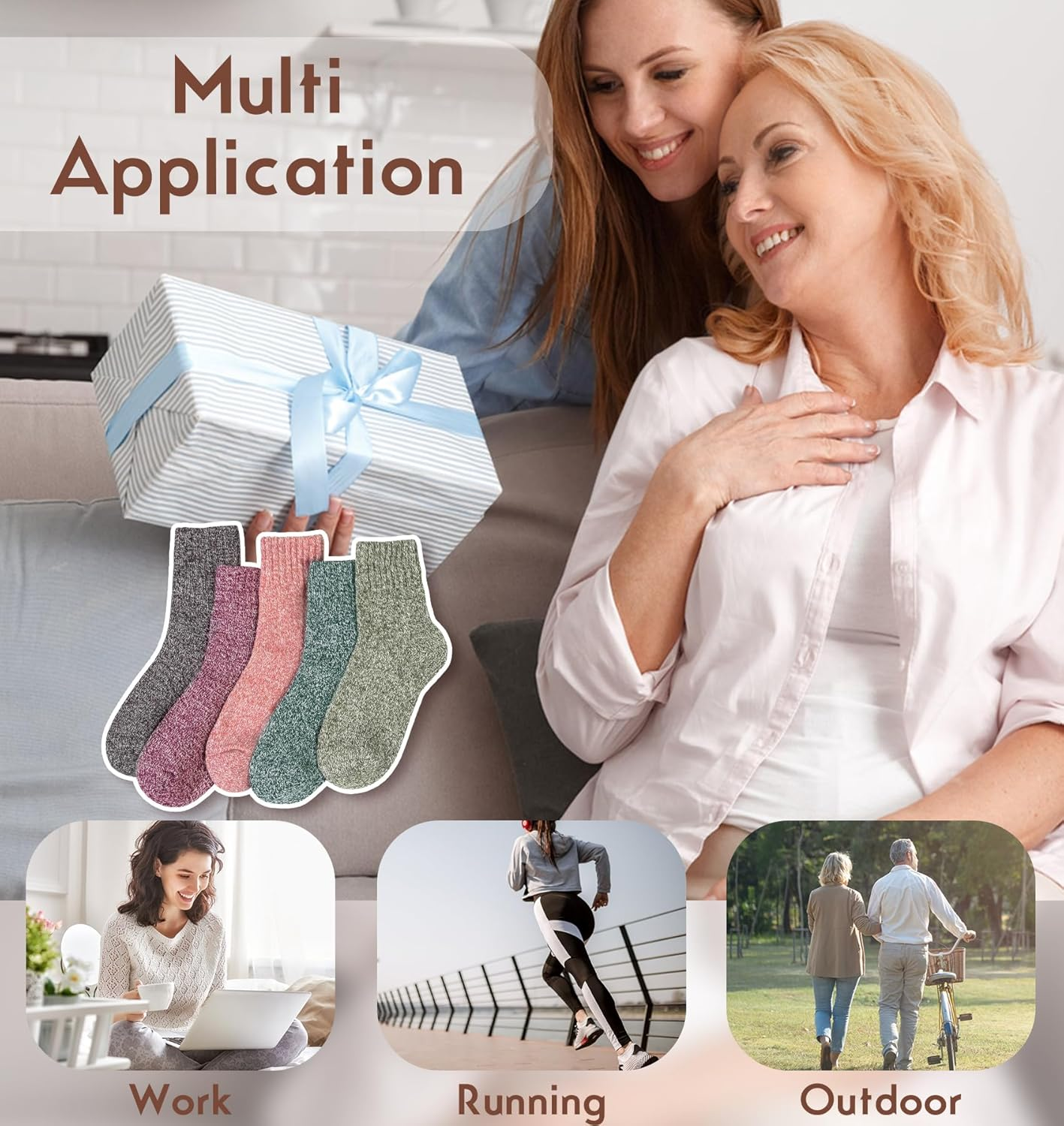 Pack of 5 Womens Wool Socks Winter Warm Hiking Socks Casual Calf Athletic Socks Gifts - Image 6