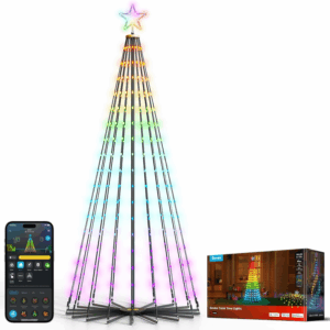 Christmas Cone Tree Lights, 6Ft 316 Leds RGBIC Christmas Tree Lights with Smart App Control, IP67 Waterproof Outdoor String Lights for Xmas Decorations, 82+ Scene Modes, Music Sync, Black Stand