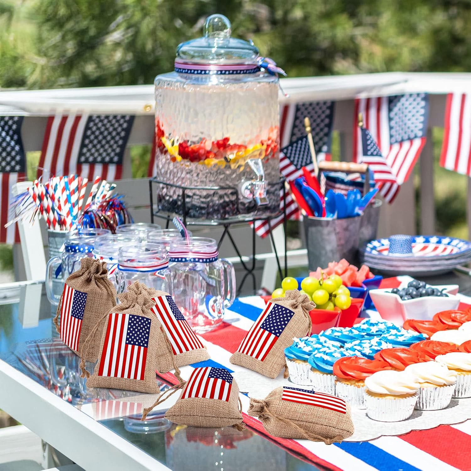 20Pcs 4Th of July Drawstring Gift Bags Patriotic American Flag Treat Goodie Bags Rustic Party Favor Pouch Bag for Independence Day Memorial Day Veterans Day Labor Day DIY Crafts Decor, 4 X 6 - Image 7