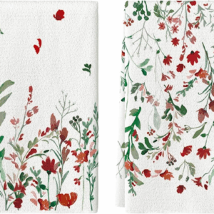 Wildflower Floral Christmas Kitchen Towels Dish Towels, 18X26 Inch Farmhouse Holiday Winter Decoration Cleaning Set of 2