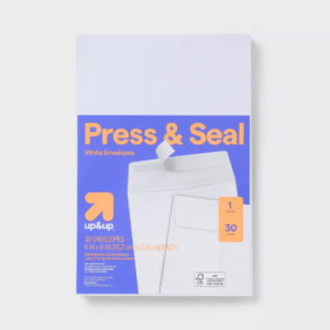 30Ct 6" X 9" Press and Seal Envelopes White - Up&Up™: Self-Seal Mailing, Paper, Gummed Flap, Size 9, 30 Pack