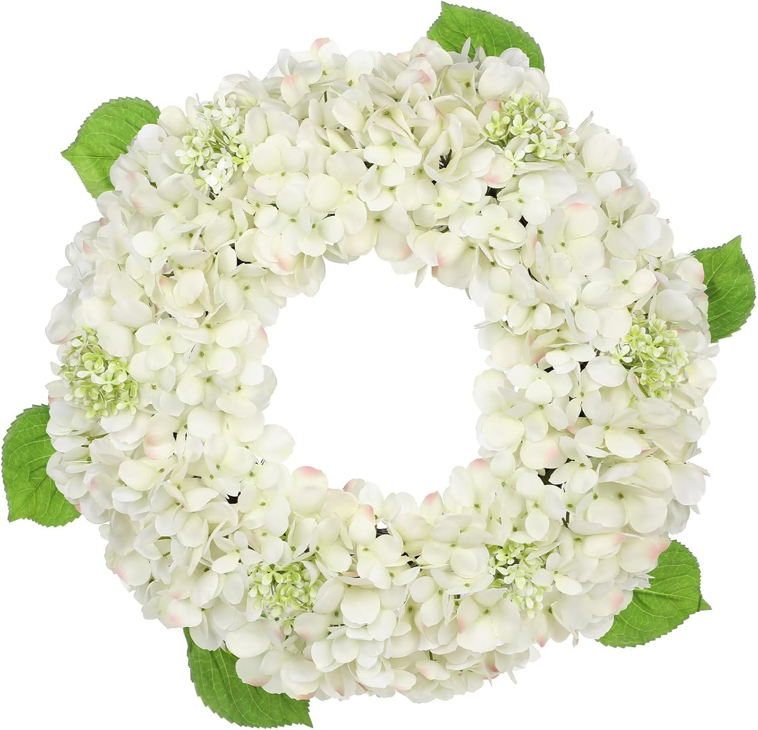 20 Inch Spring Summer Wreath for Front Door, Artificial White Hydrangea Flower Door Wreath Hydrangea Decor for Farmhouse All Year Indoor Outdoor Home Window Wall Front Porch