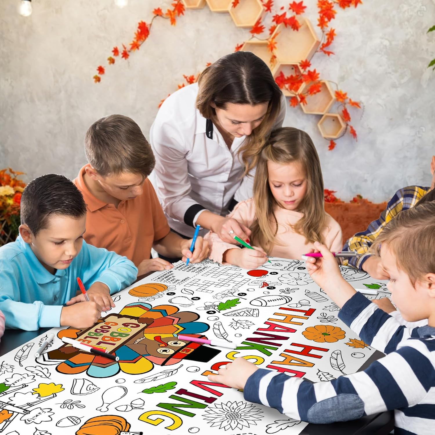 Family Fun Thanksgiving Activity Poster - 31.5 X 72 Inches, Turkey-Themed Thanksgiving Day Party, Versatile Paper Coloring Banner/Table Cover for Fall School Parties and Special Events Decoration - Image 5