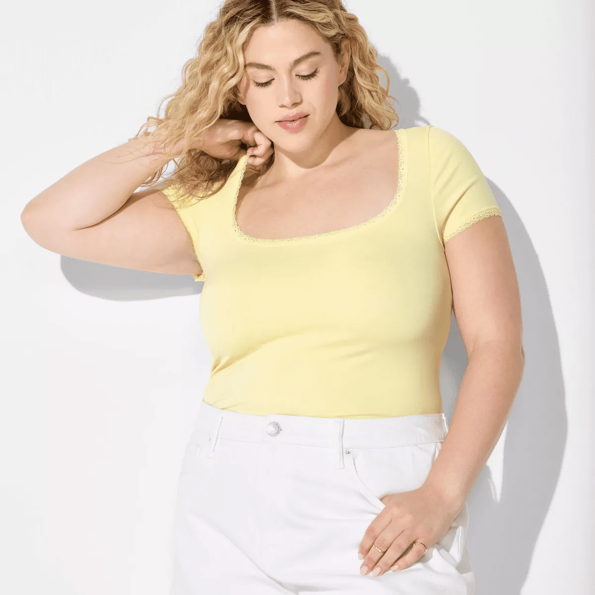 Women'S Seamless Cap Sleeve Square Neck T-Shirt - Image 6