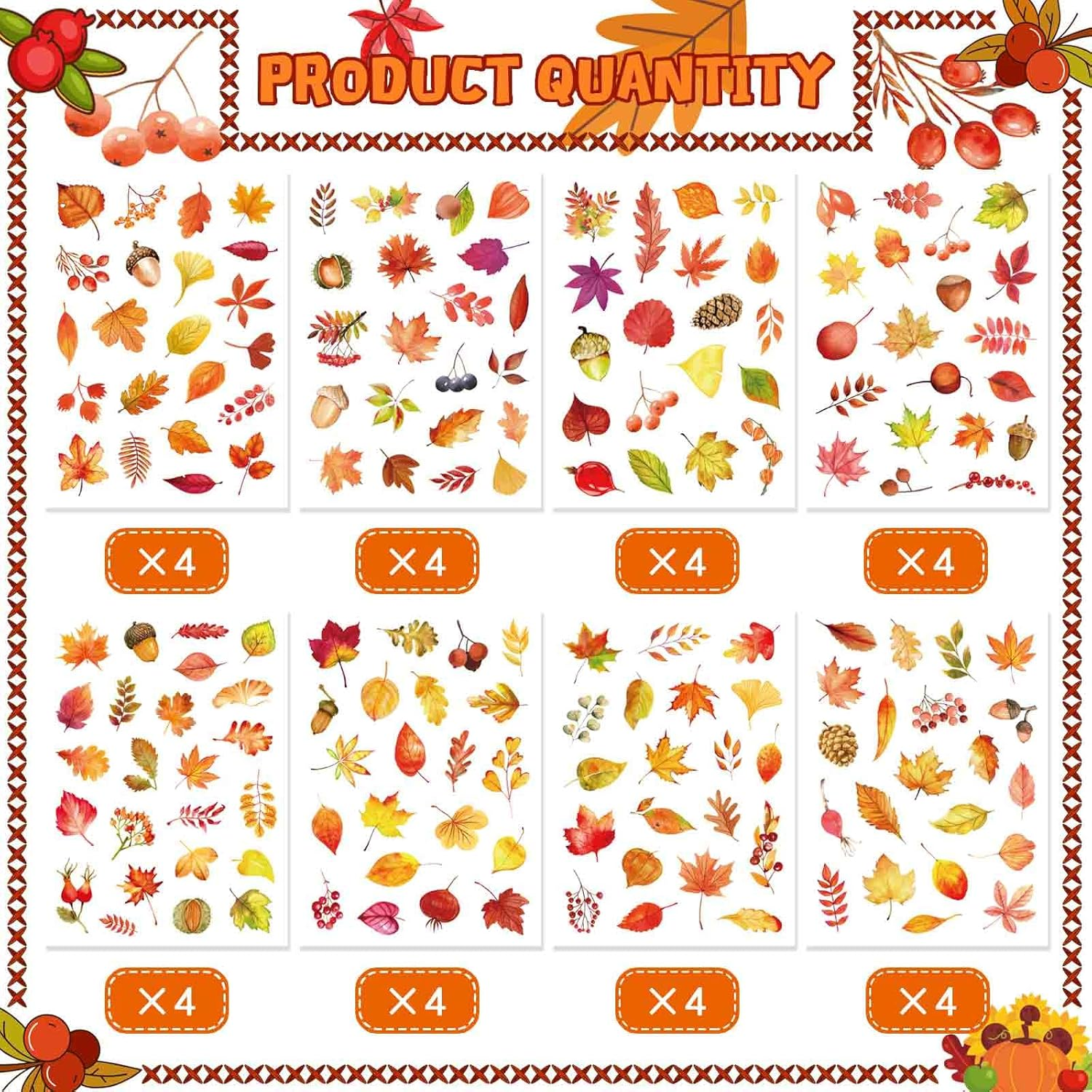 32 Sheets Fall Maple Leaves Stickers - Self Adhesive Autumn Stickers, Party Supplies for Thanksgiving, Harvest & November Decor - Image 2