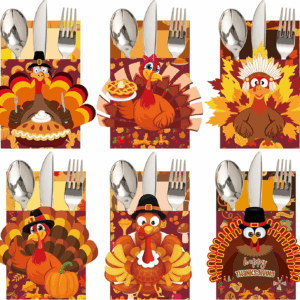 Thanksgiving Cutlery Holder 24 PCS Thanksgiving Table Decor Set Thanksgiving Decorations Indoor Thanksgiving Turkey Utensil Holder for Thanksgiving Party Autumn Family Harvest Party Table Supplies