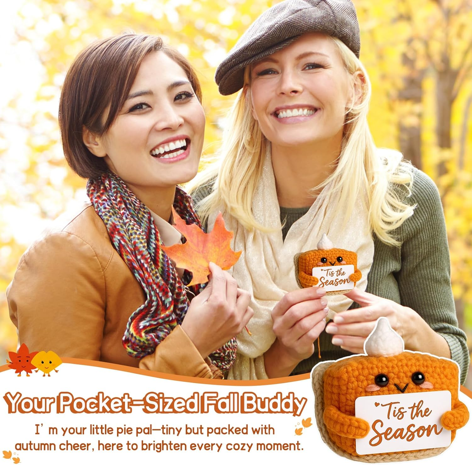 Tis the Season Fall Decor | Mini Crochet Pumpkin Pie Plush | Small Handmade Autumn Halloween Thanksgiving Items for Home Office Indoor Table Decoration Christmas Stocking Stuffer Ornament - Image 7