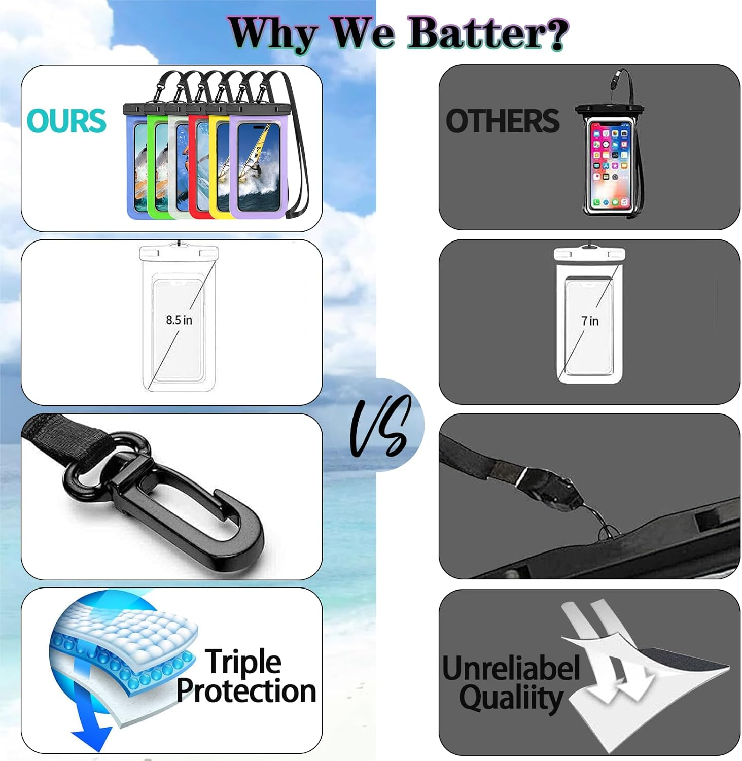 Up to 8.3" 4 Pack Multicolor Universal Waterproof Phone Pouch, Large Phone Waterproof Case Dry Bag,Protection Level: Ip68,Outdoor Sports for Apple Iphone,Samsung,And More,Black,Blue,Pink,Orange - Image 3