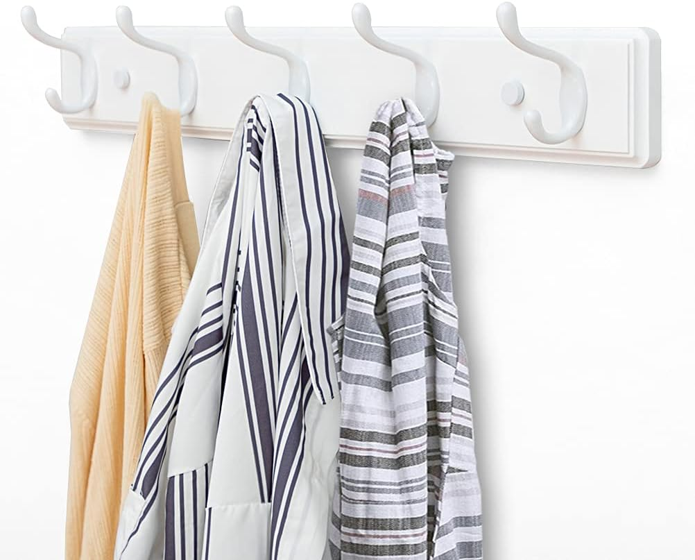 Wooden Coat Rack, Wall-Mounted Organizer for Closet, Entryway, Hallway, Foyer, Bedroom, Heavy Duty Double Hooks for Hanging Towels, Bags, Hats, Jackets, Key (White, 5 Hooks) - Image 5