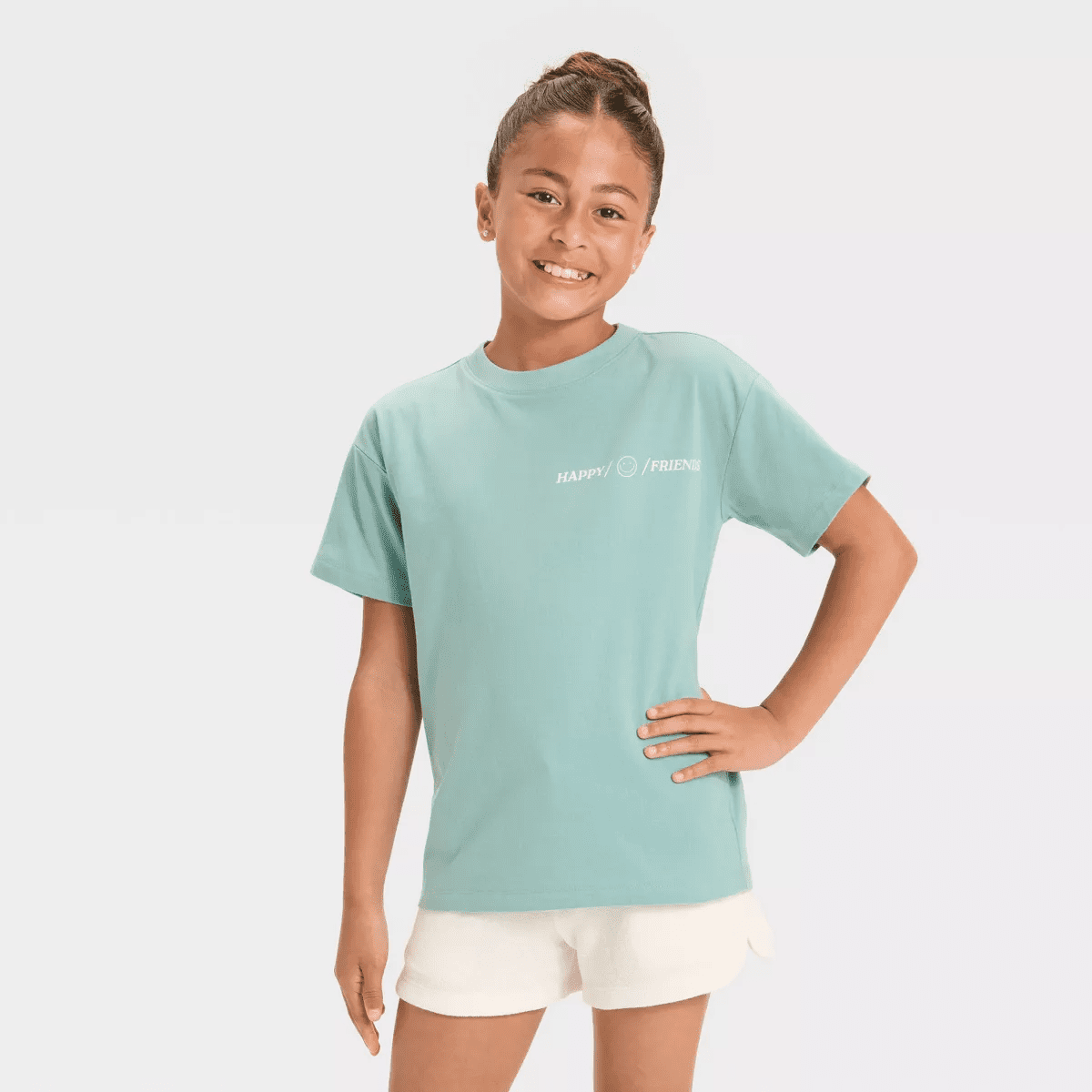 Girls' Short Sleeve Oversized Bubble Tea Graphic T-Shirt - Cat & Jack™ Light Turquoise