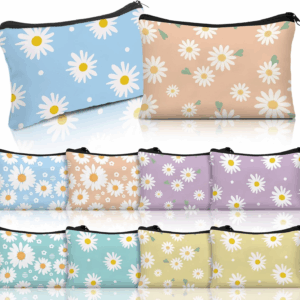 10 Pcs Makeup Bags Bulk for Women Daisy Small Zipper Pouch Purse Canvas Cosmetic Bag Mini Pouch Gift for Housekeeping Week Employee Thanksgiving Christmas Teacher Mom Travel Storage Organizer