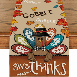 Turkey Give Thanks Thanksgiving Table Runner, Seasonal Fall Autumn Kitchen Dining Table Decoration for Home Party Decor 13X72 Inch