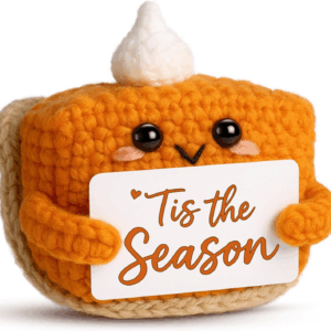 Tis the Season Fall Decor | Mini Crochet Pumpkin Pie Plush | Small Handmade Autumn Halloween Thanksgiving Items for Home Office Indoor Table Decoration Christmas Stocking Stuffer Ornament