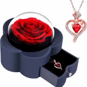 Preserved Rose with Heart Necklace Eternal Flower Gift for Mom Wife Girlfriend Women Perfect for Valentine'S Day Birthday Anniversary Mother'S Day Christmas Red Rose