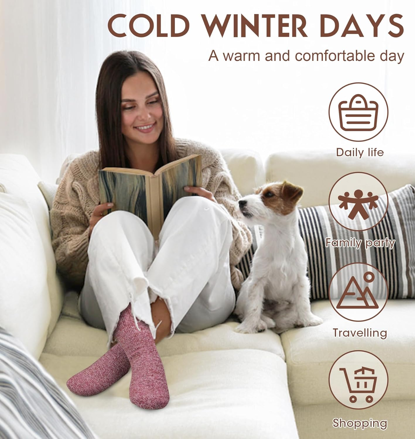 Pack of 5 Womens Wool Socks Winter Warm Hiking Socks Casual Calf Athletic Socks Gifts - Image 5